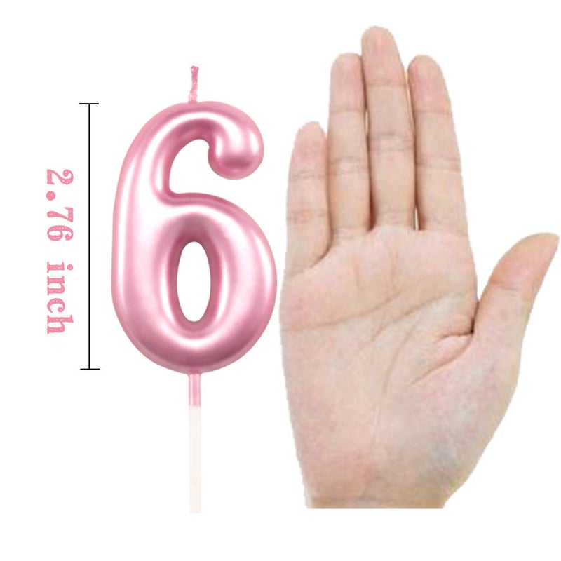 XNOVA 6th Birthday Candle Six Years Pink Happy Birthday Number 6 Candles for Cake Topper Decoration for Party Kids Adults Numeral 60 26 64 16 66 62 - Image 2